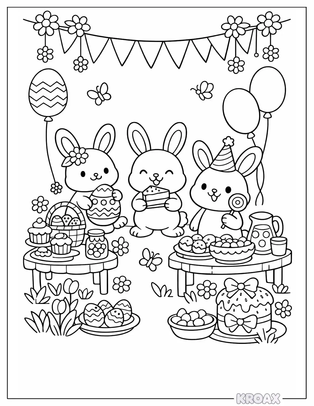 april spring festival with bunnies and balloons printable coloring page
