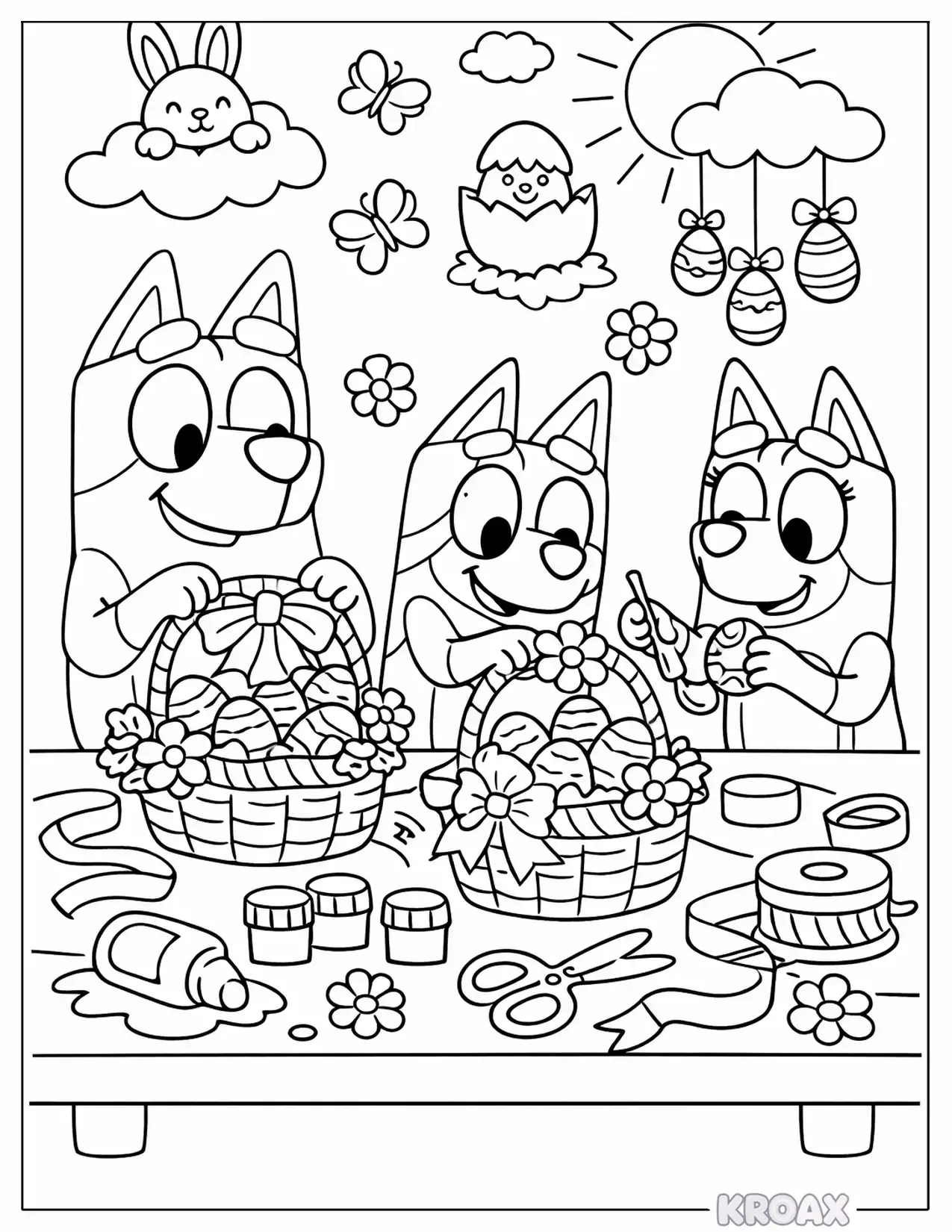 bluey family easter basket decorating printable coloring page