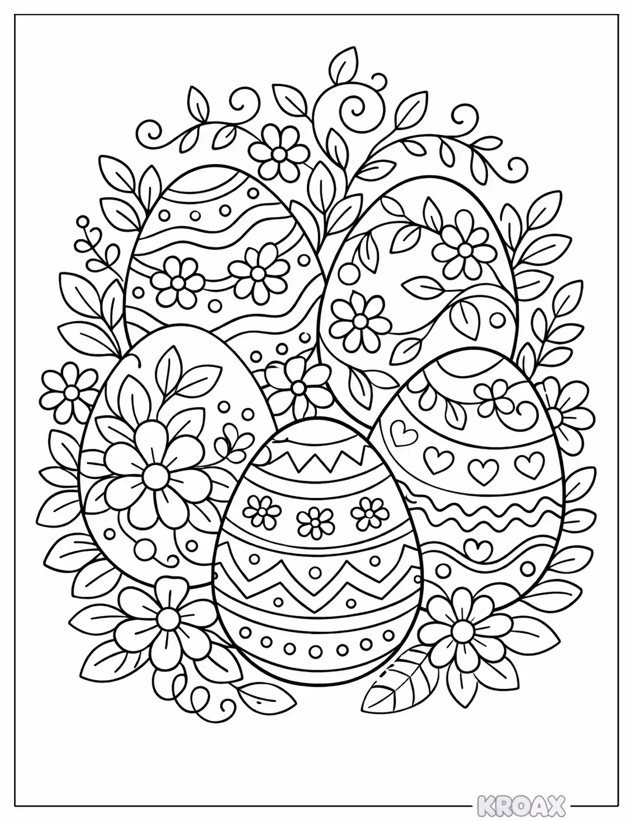 decorated easter eggs with intricate floral patterns printable coloring page