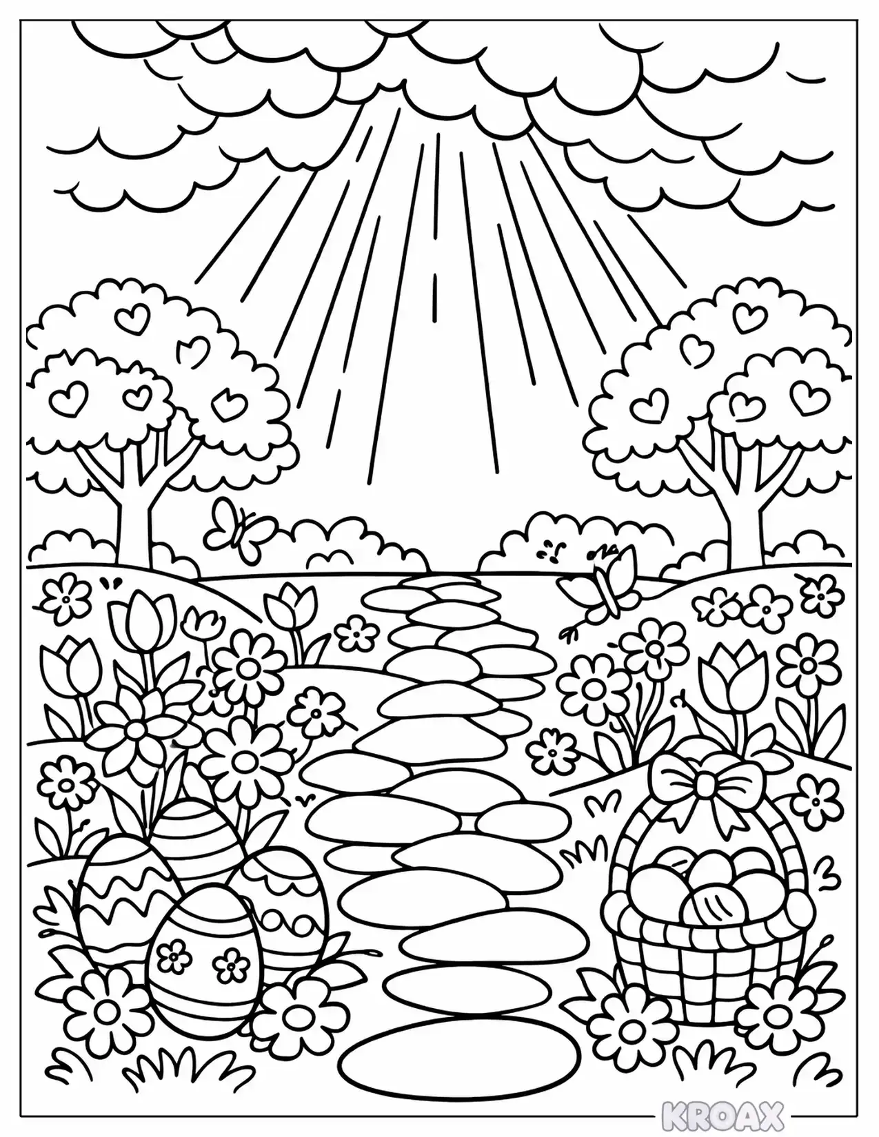 divine light breaking through easter garden printable coloring page