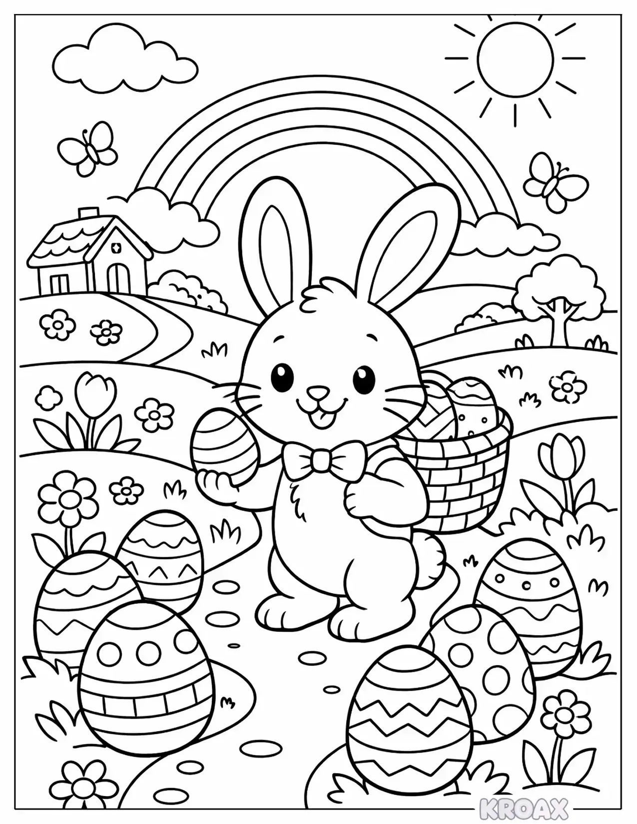 easter bunny rainbow egg adventure printable coloring page