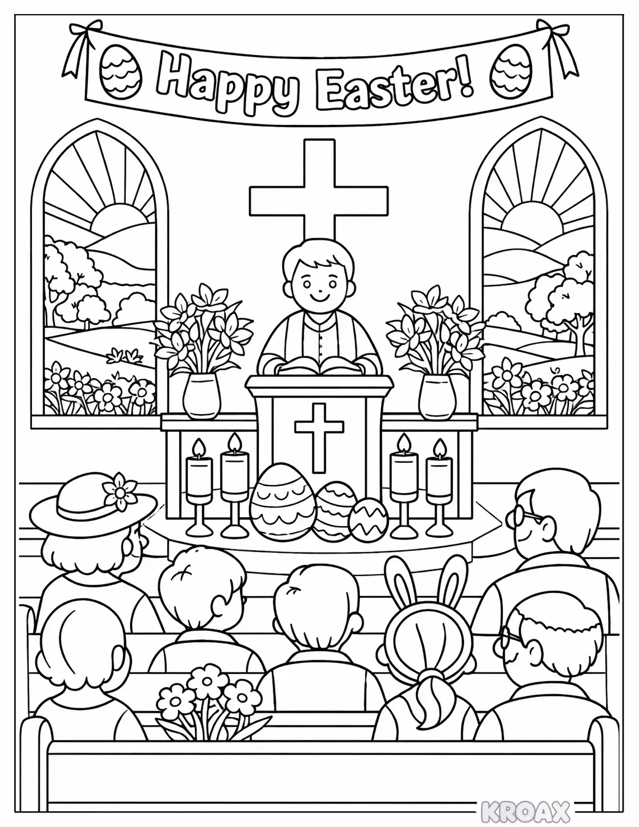 easter service at the countryside church printable coloring page