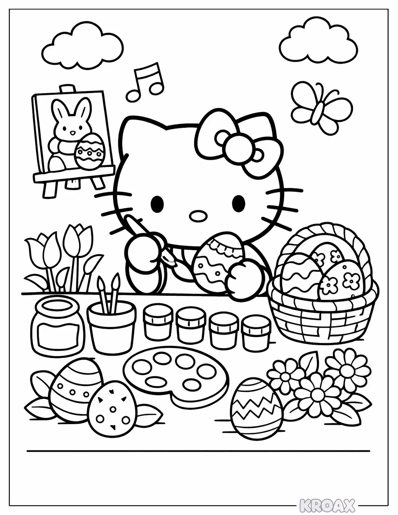 hello kitty painting colorful easter eggs printable coloring page