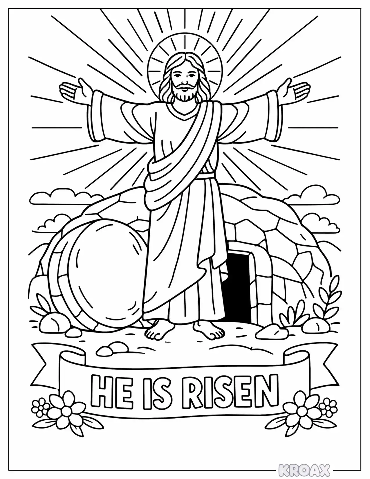 jesus rising with hope message printable coloring page