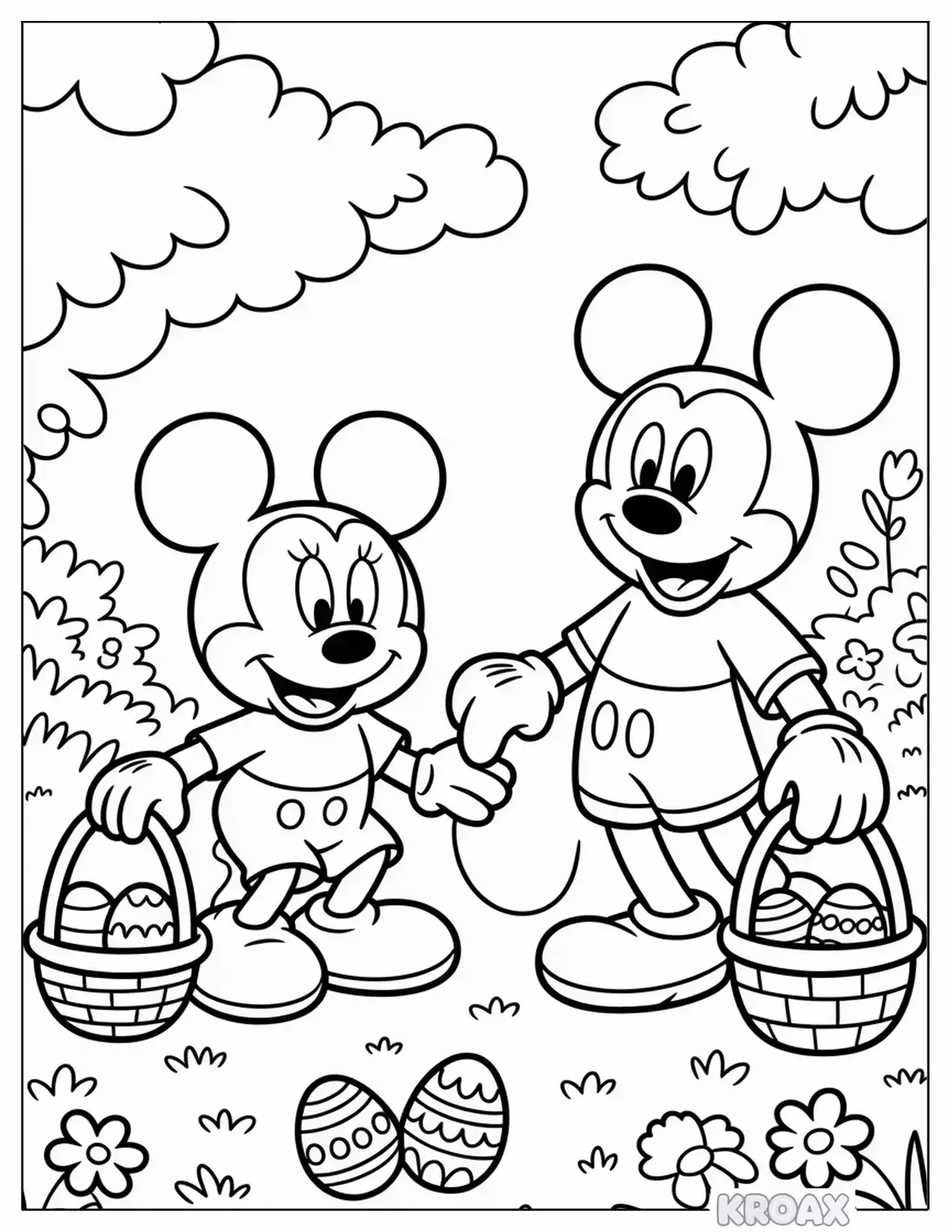 mickey and minnie easter egg hunt adventure printable coloring page