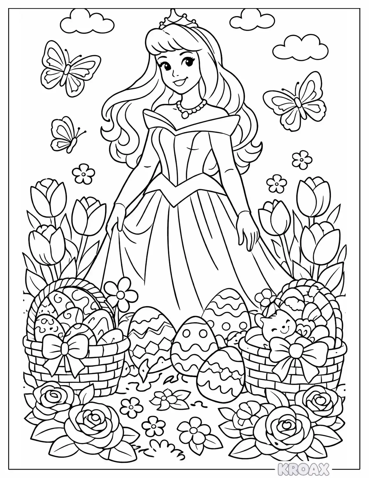 princess aurora in the easter garden printable coloring page
