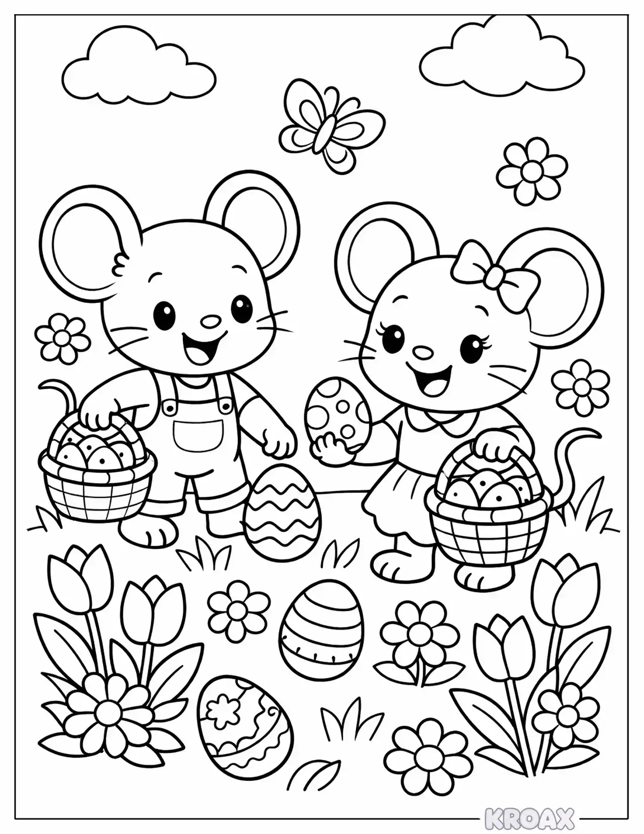 two mouses easter egg hunt adventure printable coloring page
