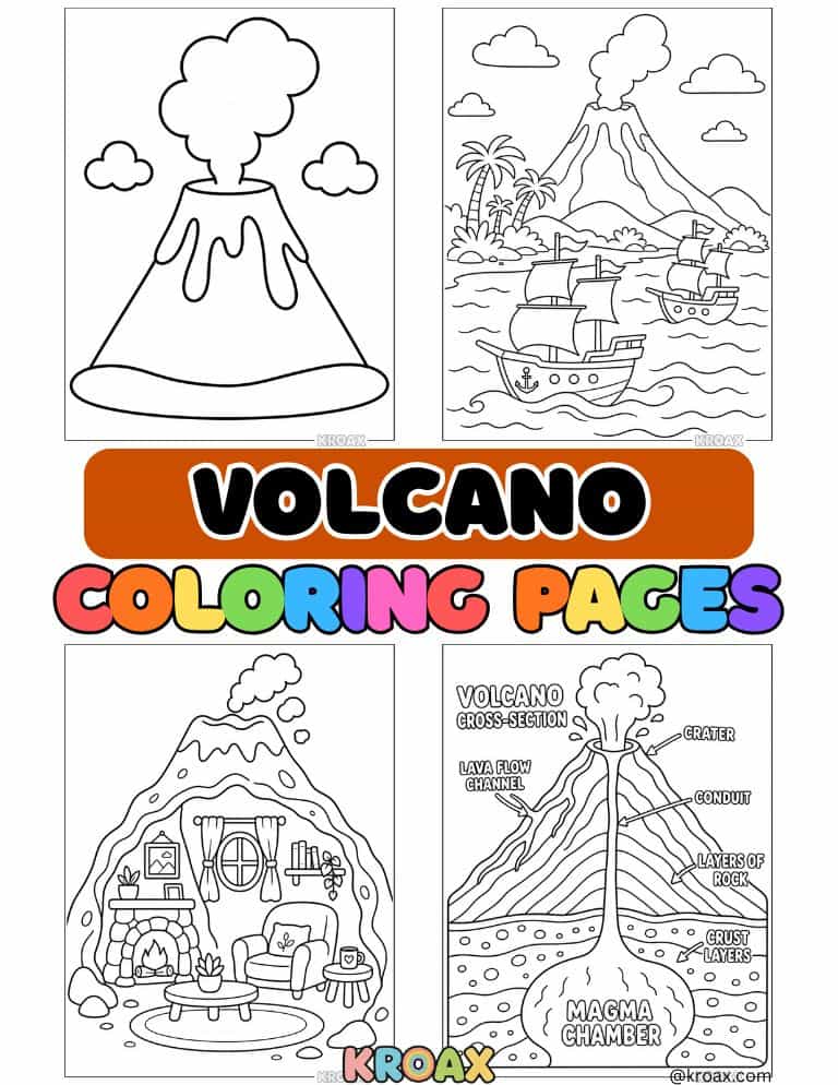 free printable volcano coloring pages featured