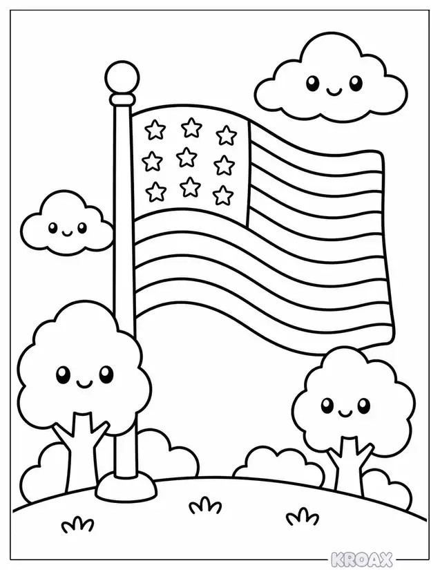 american flag waving in the breeze printable coloring page