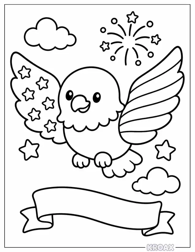 bold bald eagle with flag wings printable coloring page