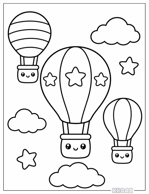 cute patriotic hot air balloons printable coloring page