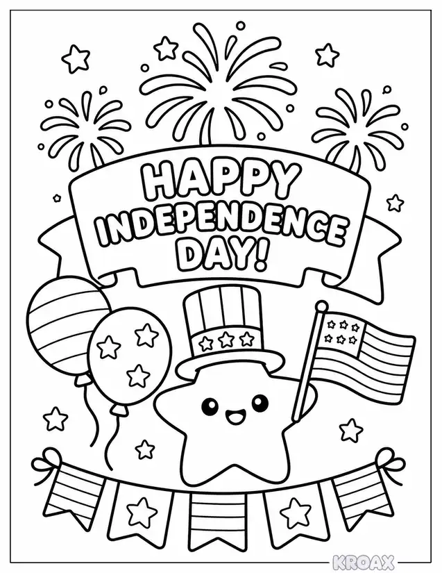 doodle independence day celebration design printable coloring page