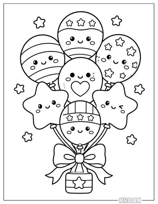 easy patriotic balloon bouquet design printable coloring page