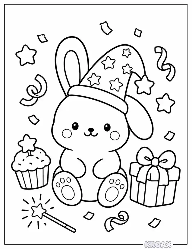 easy patriotic bunny with confetti printable coloring page