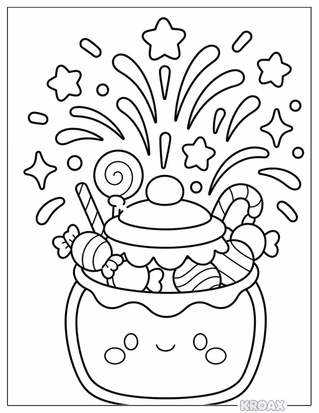 fireworks bursting from candy jar printable coloring page