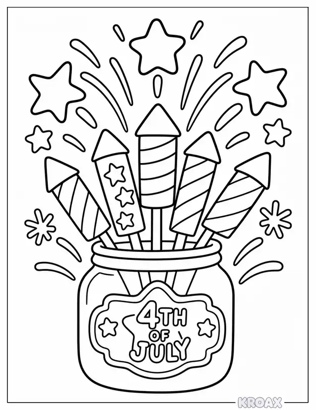 fireworks inside jar with sparkles printable coloring page