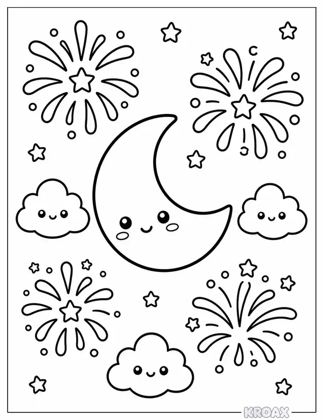fireworks night sky printable coloring page
