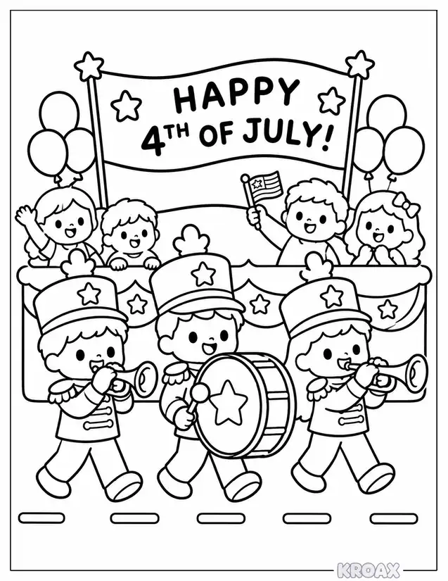 independence day parade with marching bands printable coloring page