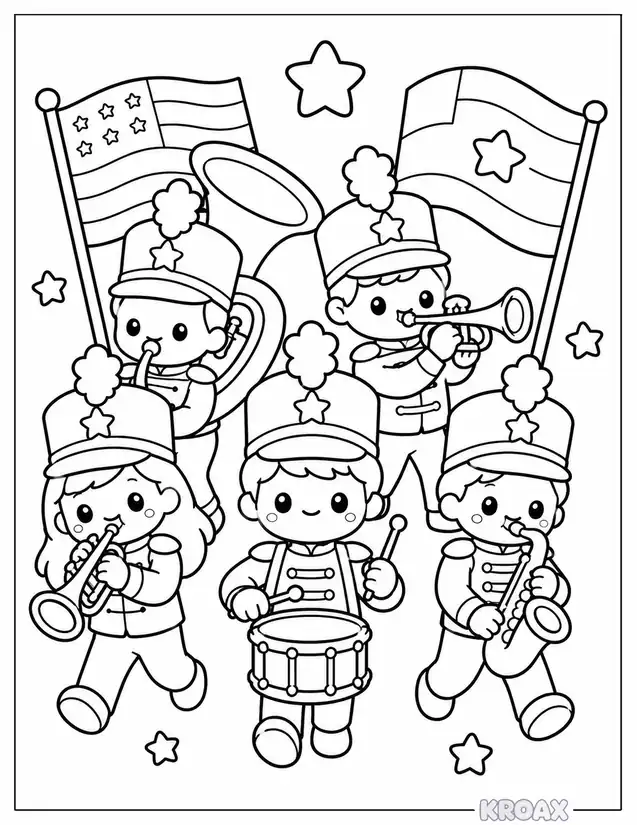marching band instruments parade printable coloring page