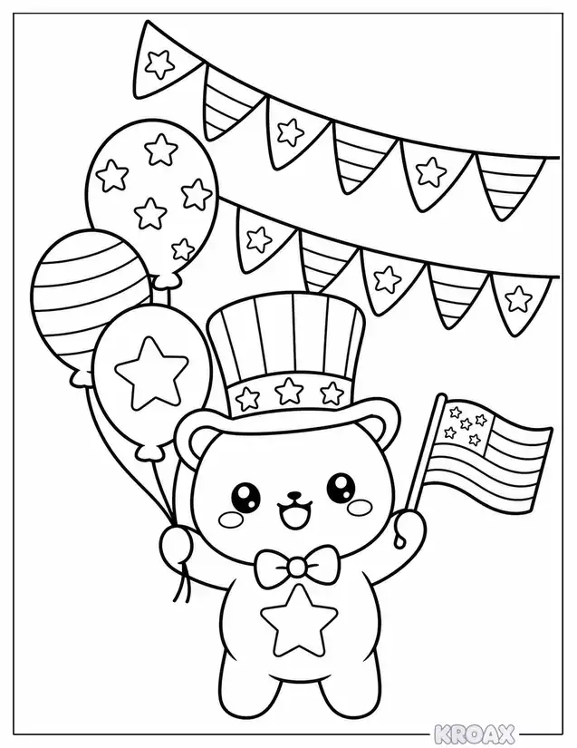 patriotic bunting and balloons printable coloring page