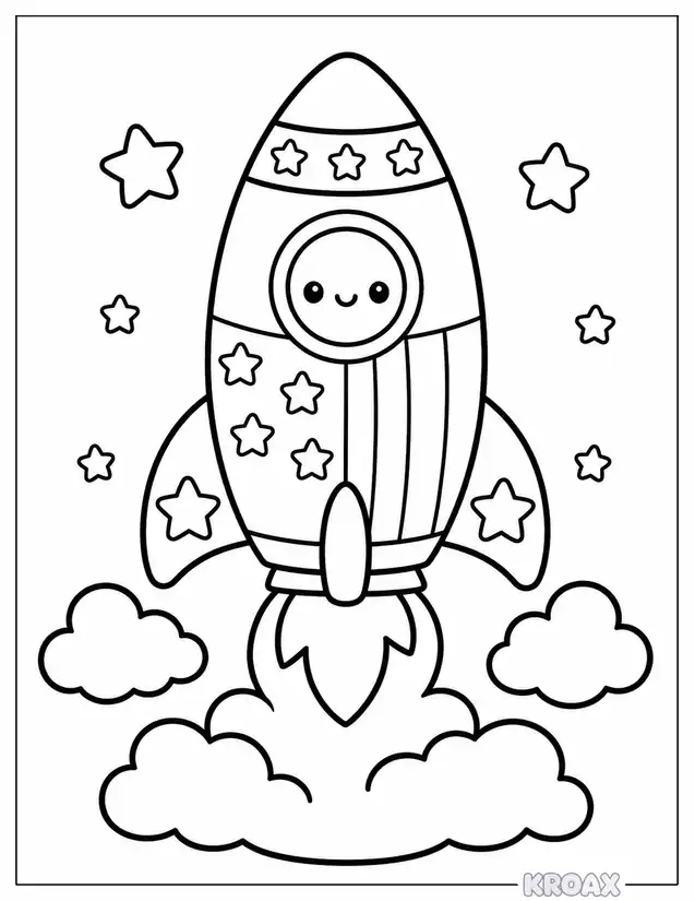 patriotic rocket ship blasting off printable coloring page