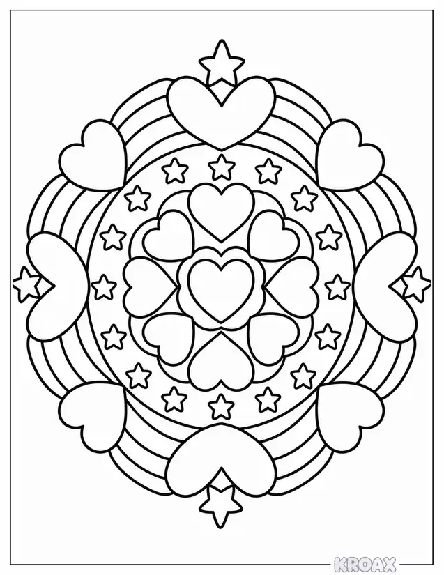 red white and blue heart mandala printable coloring page