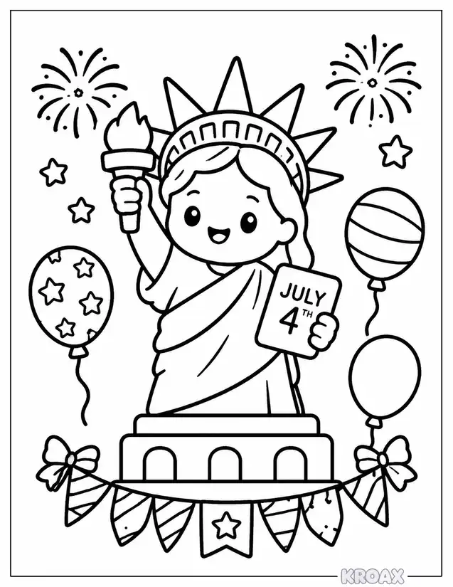 statue of liberty celebration scene printable coloring page