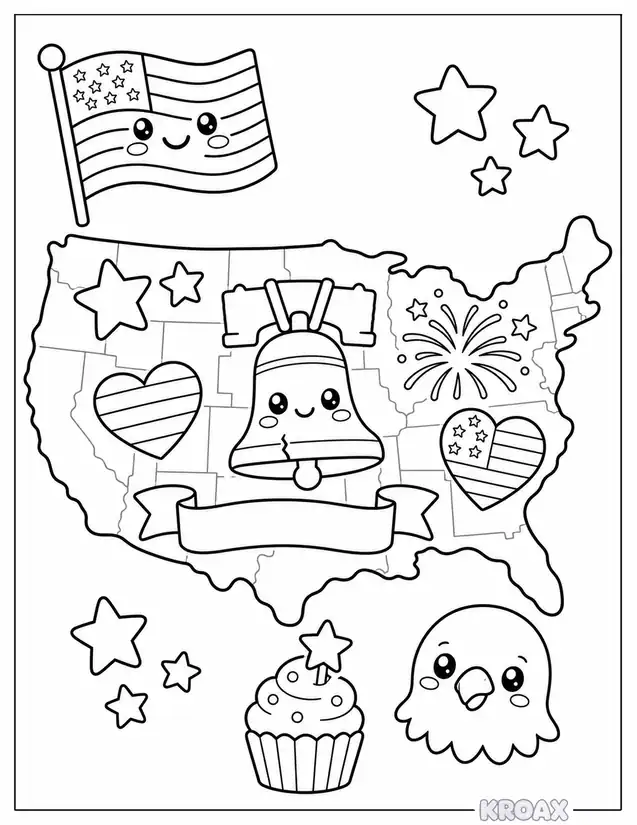 usa map patriotic printable coloring page