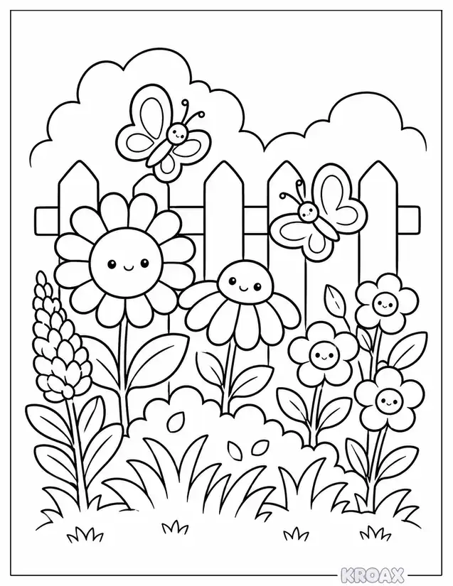august butterfly garden with wildflowers printable coloring page