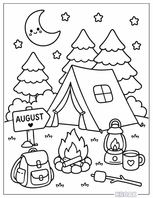 august camping under the stars printable coloring page