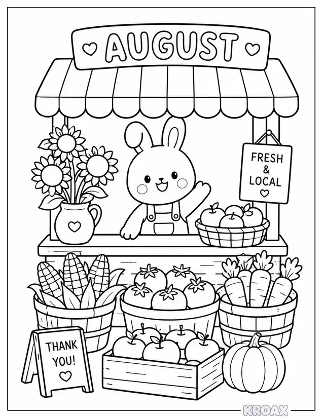 august farmers market with fresh produce printable coloring page