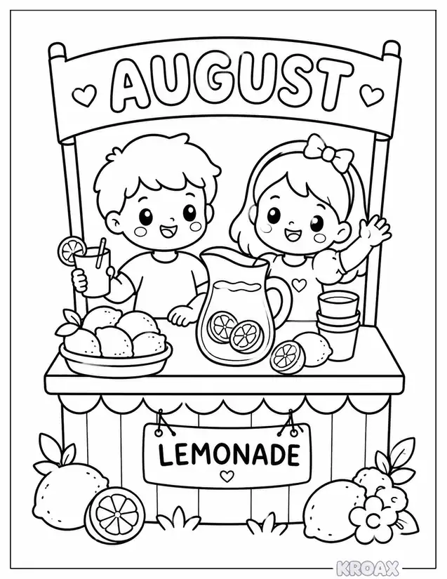 august lemonade stand with friends printable coloring page