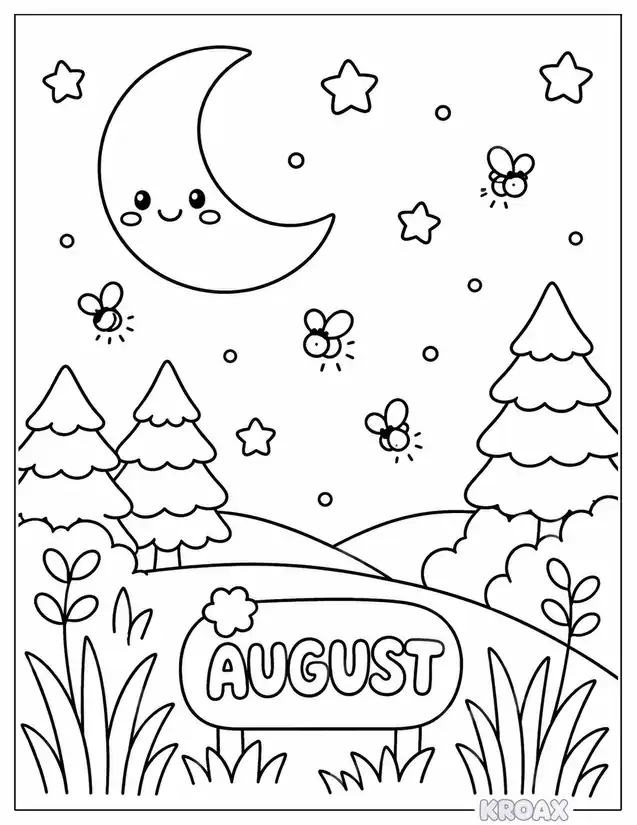 august night fireflies and moon glow printable coloring page