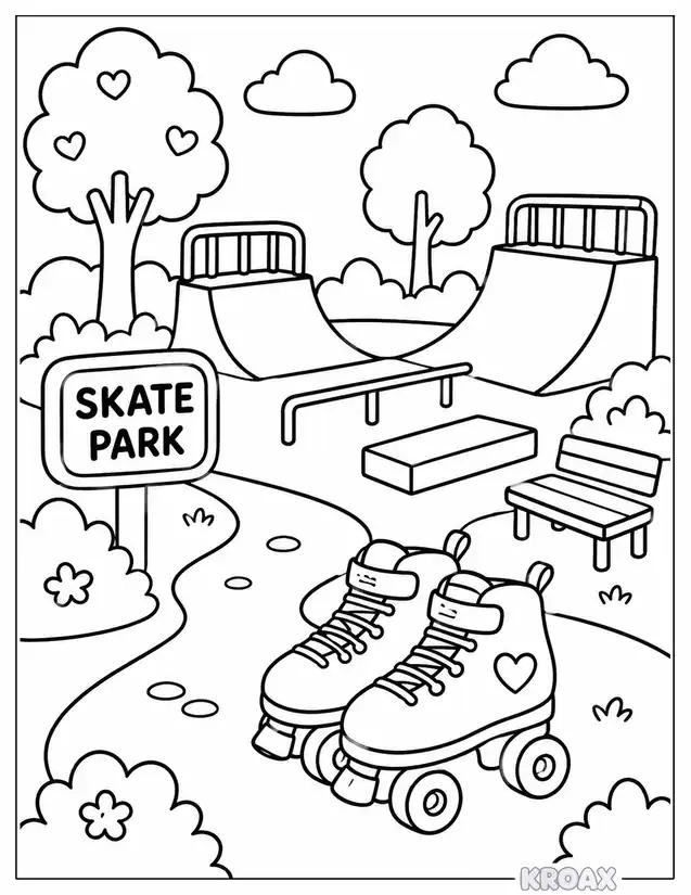 august roller skate fun park printable coloring page