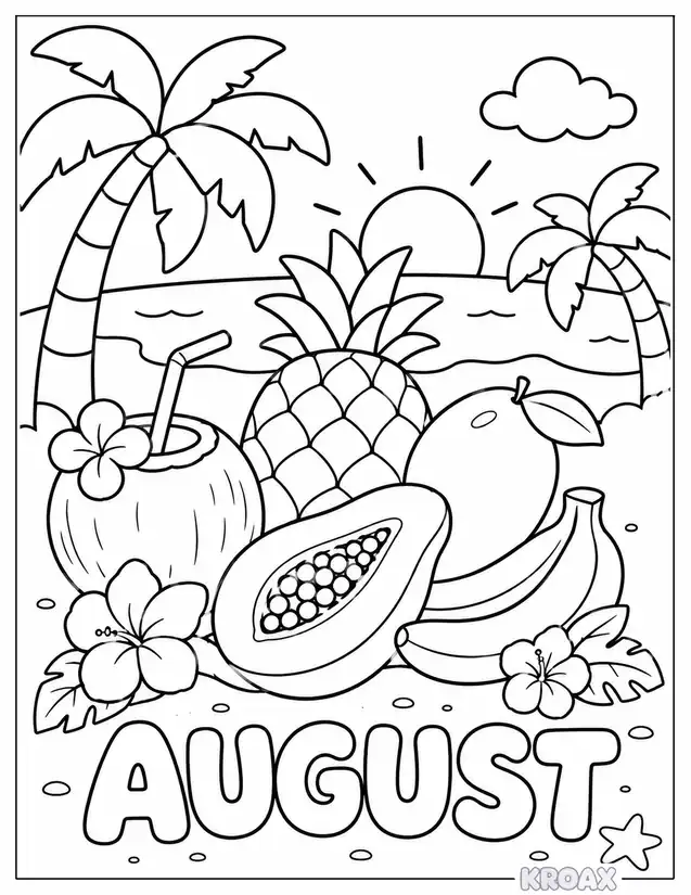 august tropical fruit celebration printable coloring page
