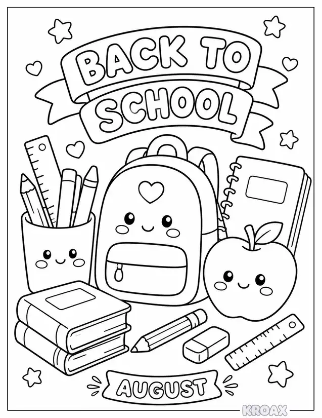 back to school supplies doodles printable coloring page