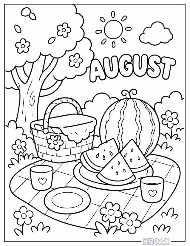 cute watermelon picnic party printable coloring page