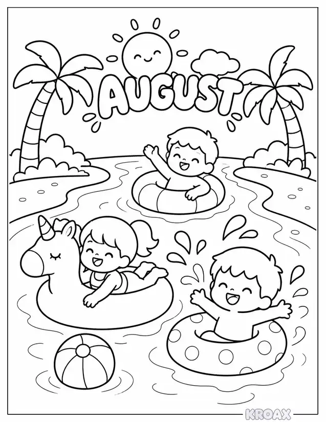 lazy river floats and water fun printable coloring page