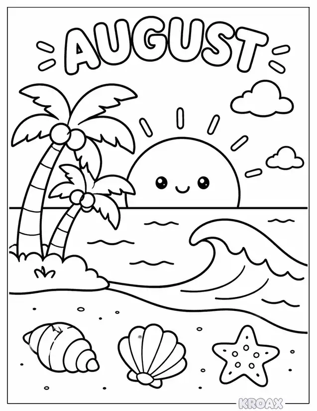 relaxing beach sunset scene printable coloring page