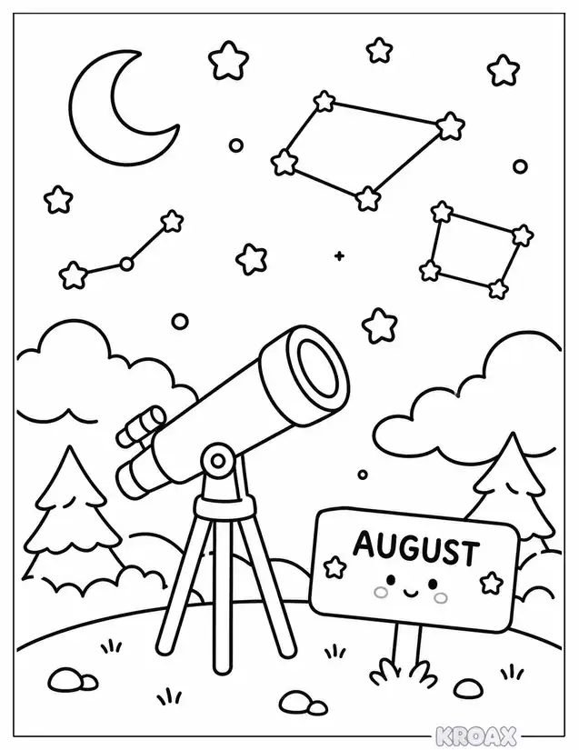 stargazing night sky with constellations printable coloring page