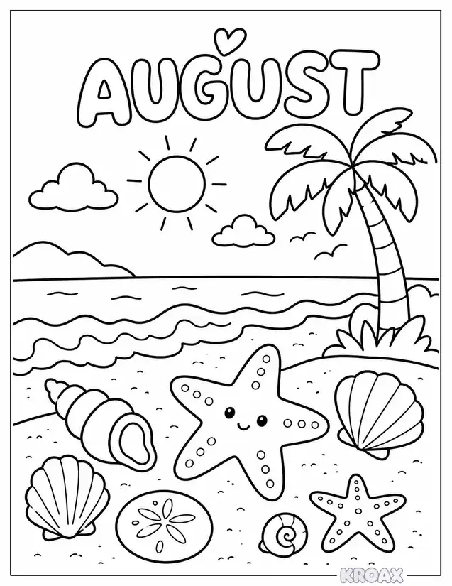summer seashell beach collection printable coloring page