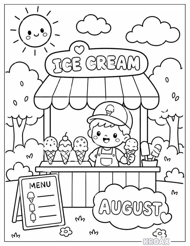 sunny ice cream stand adventure printable coloring page