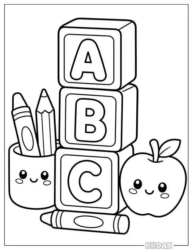 back to school alphabet blocks tower printable coloring page
