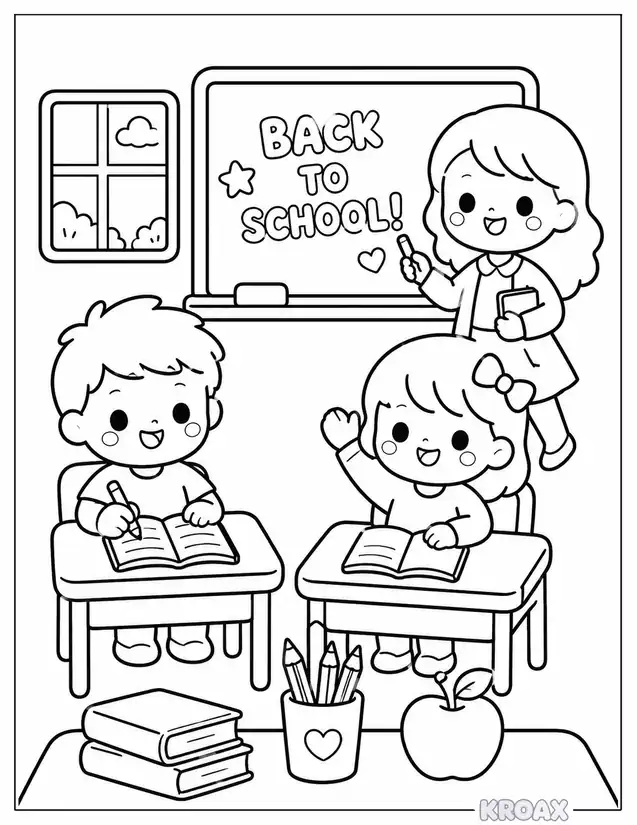 classroom full of happy learners printable coloring page