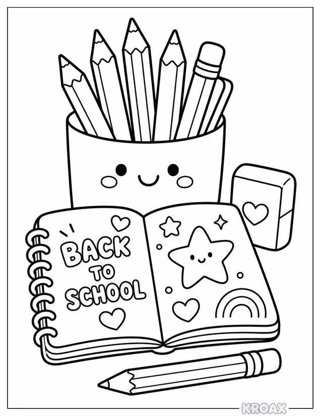 colorful pencils and notebook doodles printable coloring page