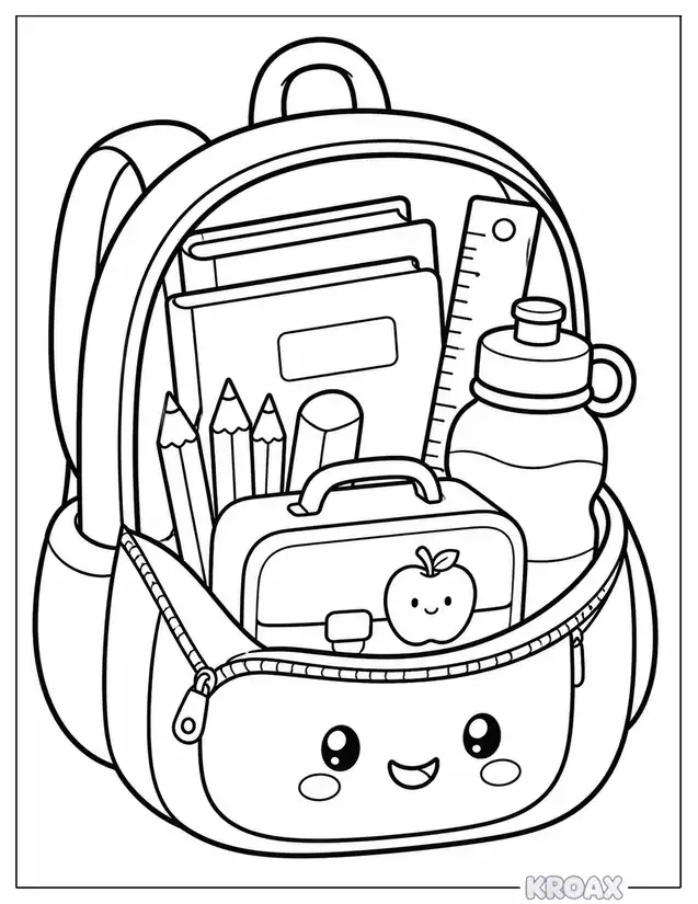 cute backpack filled with school essentials printable coloring page