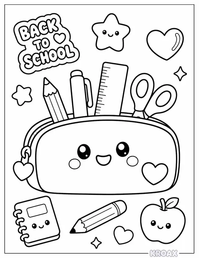cute pencil case characters and stickers printable coloring page