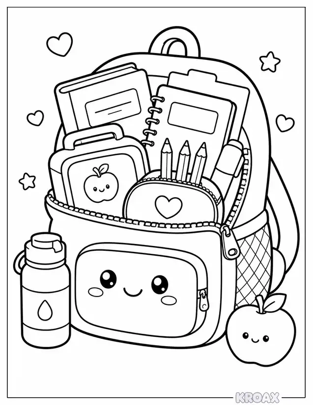 easy backpack packing scene printable coloring page