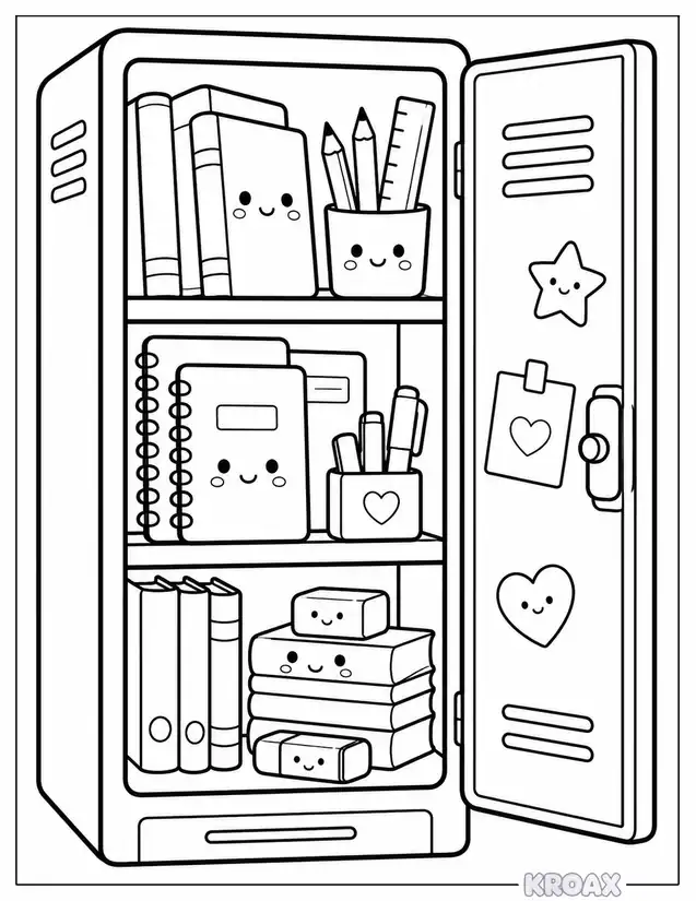 learning supplies in colorful school locker printable coloring page