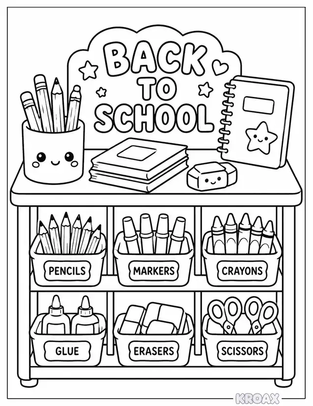organized supply station with labels printable coloring page